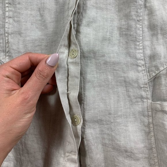 Toni T. 3X Plus 100% Linen Button Front Cream Blouse Lagenlook - Picture 4 of 10